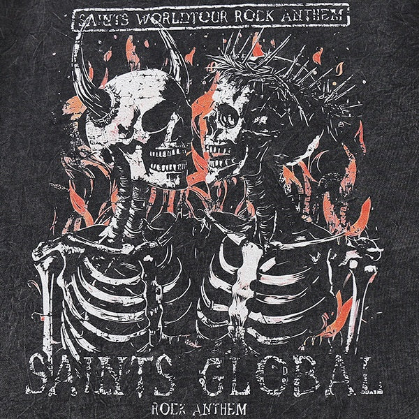 Close-up detail of men's heavyweight pure cotton skull print tee in color 5322 – gothic streetwear at TeenStylo