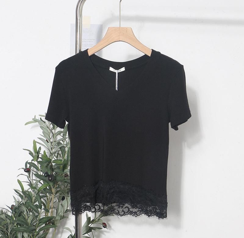 Black women's V-neck short sleeve T-shirt unisex streetwear gothic style lifestyle look | TeenStylo