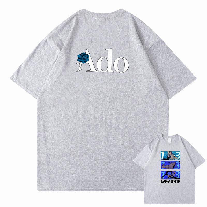 Light gray Ado Fans cute funny graphic cotton t-shirt unisex streetwear tee with black text print TeenStylo