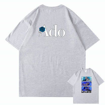 Light gray Ado Fans cute funny graphic cotton t-shirt unisex streetwear tee with black text print TeenStylo