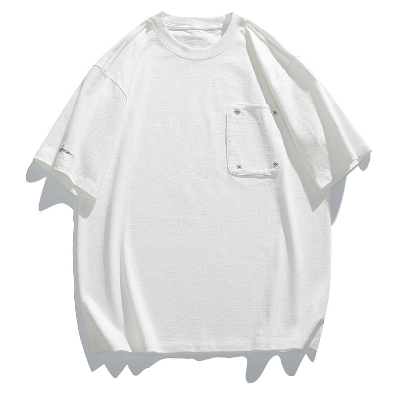 White loose casual round neck short sleeve t-shirt for men front view - TeenStylo