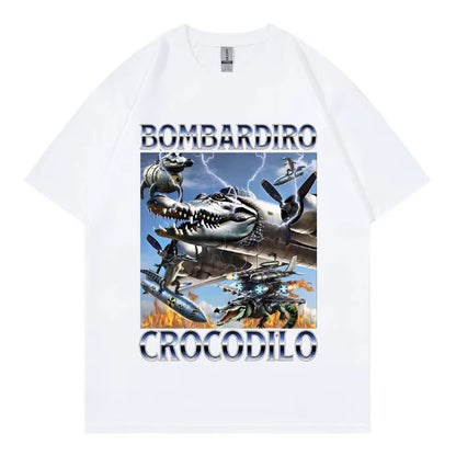 Back view of unisex Bombardiro Crocodilo Plane Bomber graphic tee streetwear style TeenStylo