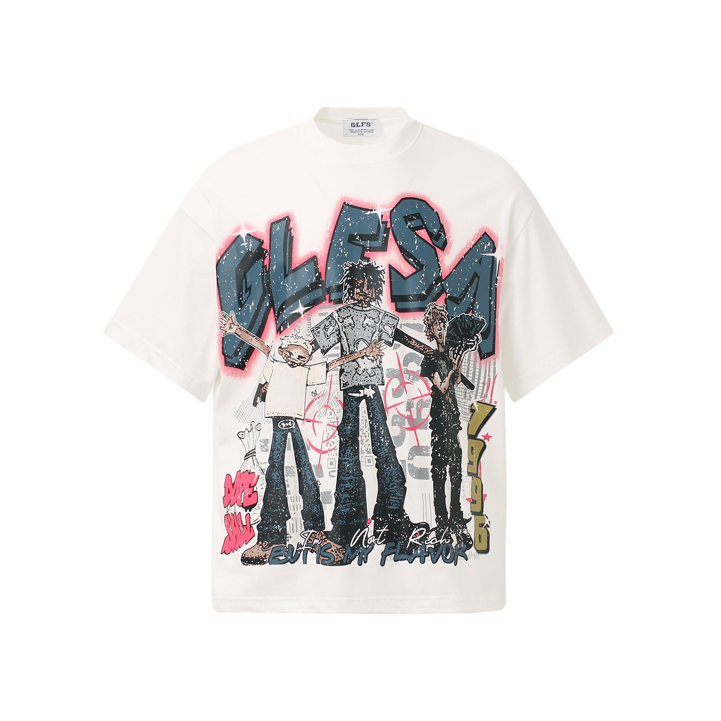 White unisex retro anime print short sleeve T-shirt lifestyle shot, Y2K Harajuku streetwear style at TeenStylo