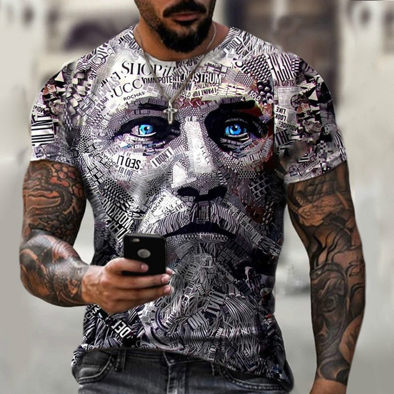 Men's printed streetwear t-shirt in ZJM1-764 lifestyle shot, casual Harajuku fashion style for teens - TeenStylo