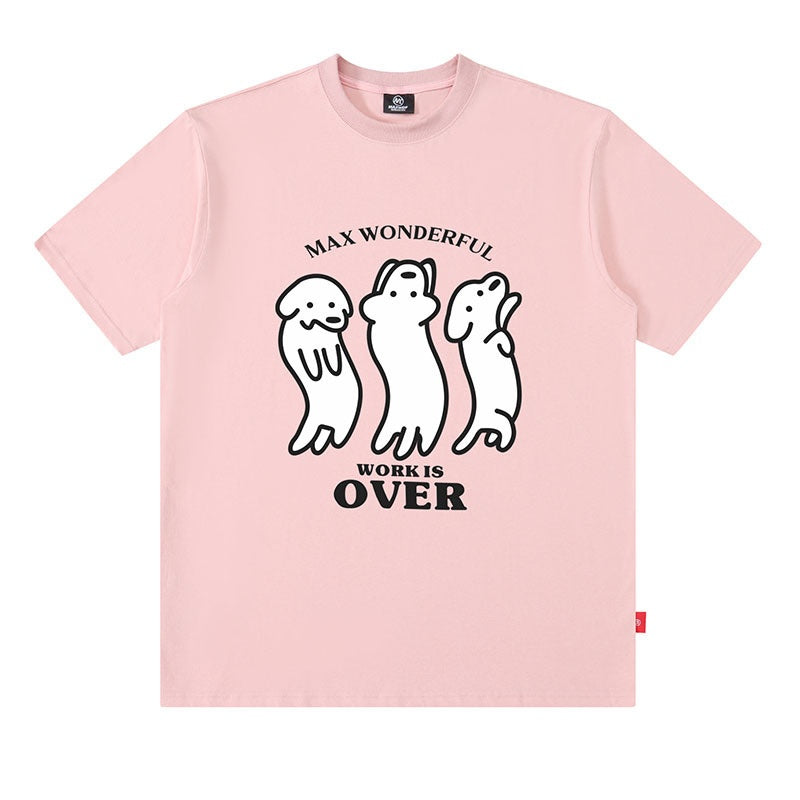 Pink oversized cotton sausage dog print summer short sleeve tee lifestyle shot TeenStylo