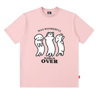 Pink oversized cotton sausage dog print summer short sleeve tee lifestyle shot TeenStylo