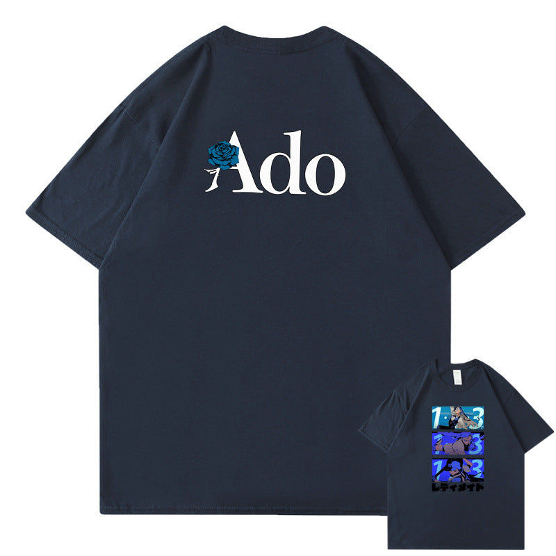 Navy blue Ado fans cute funny graphic tee unisex cotton streetwear T-shirt with bold characters - TeenStylo