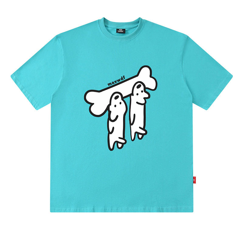 Lake blue oversized sausage dog print cotton t-shirt lifestyle shot mens streetwear summer tee TeenStylo