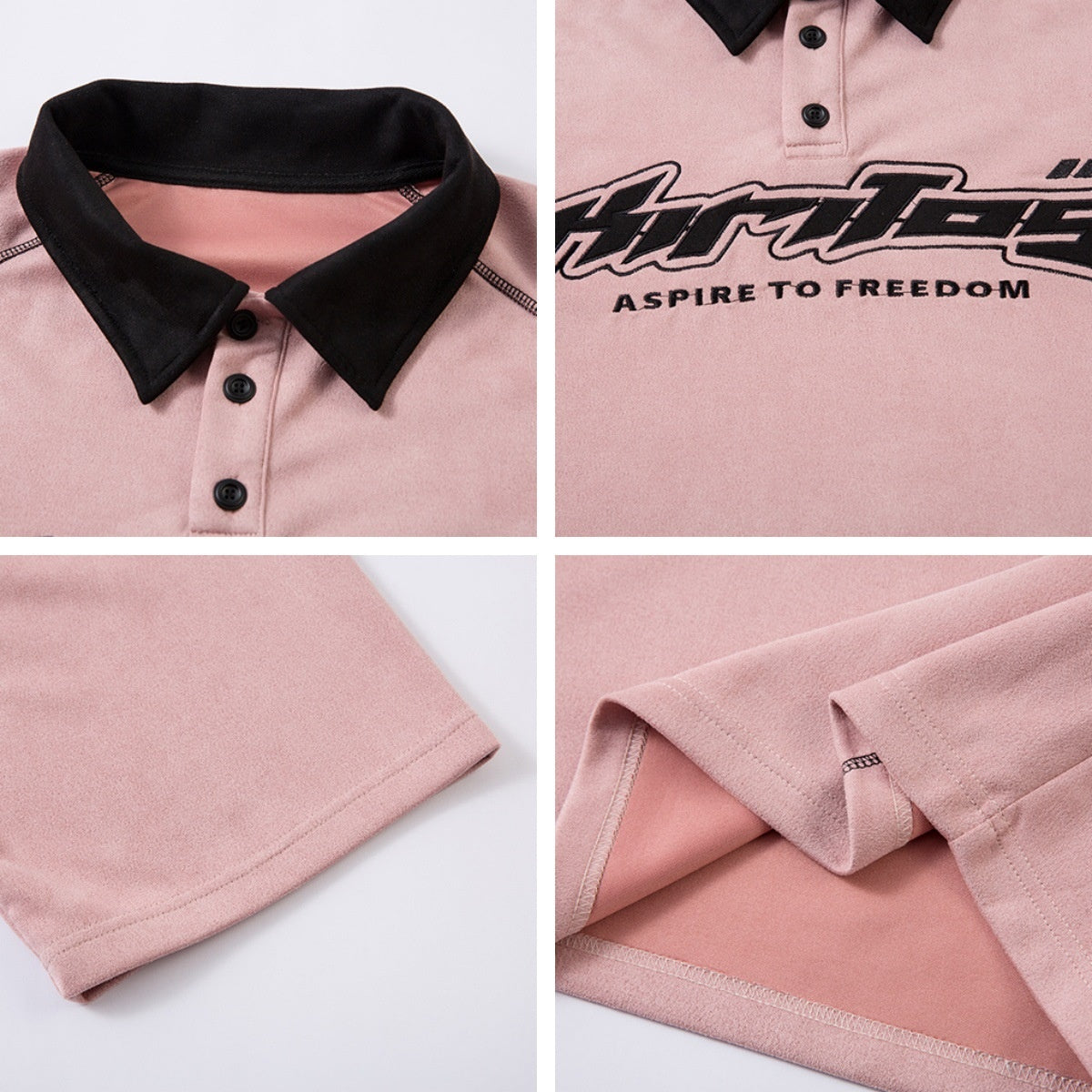 Pink color block letter patch embroidery collar shirt lifestyle look unisex streetwear Y2K fashion TeenStylo