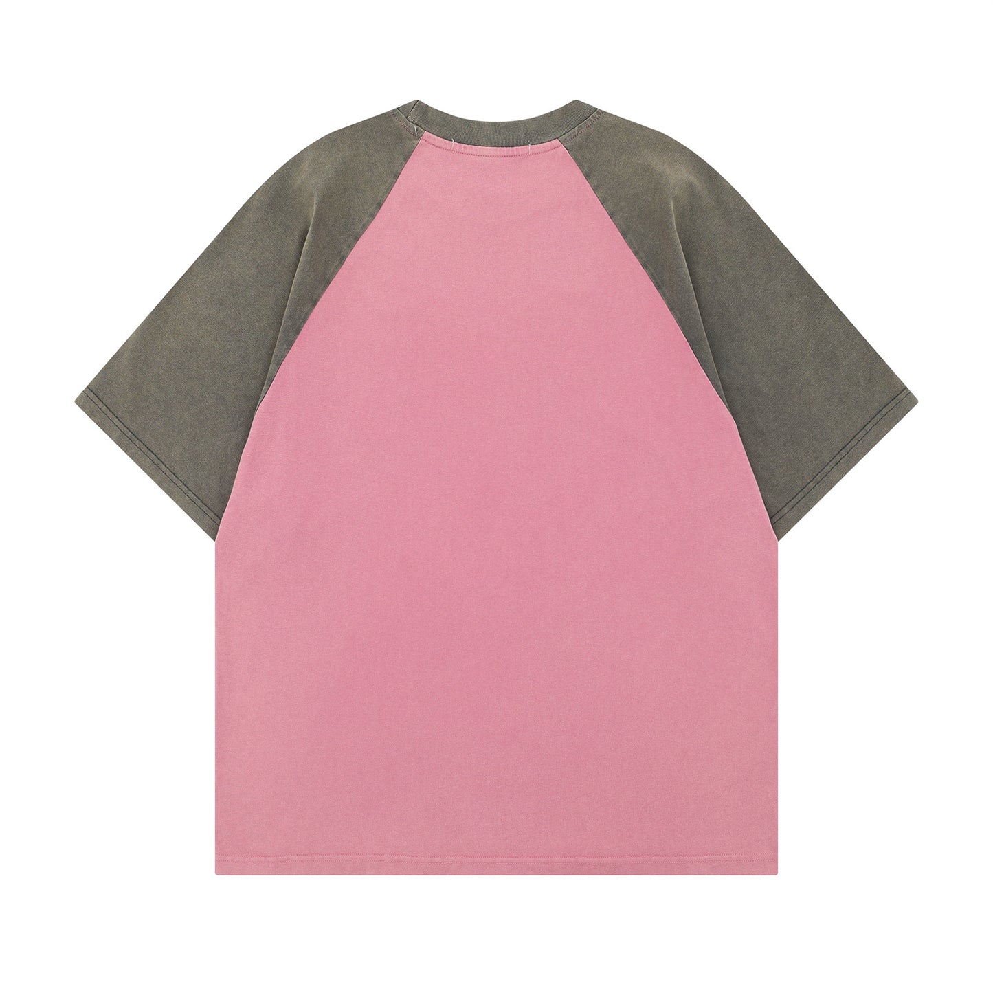 Pink retro color block mushroom letter print short detail close-up, Y2K streetwear style | TeenStylo