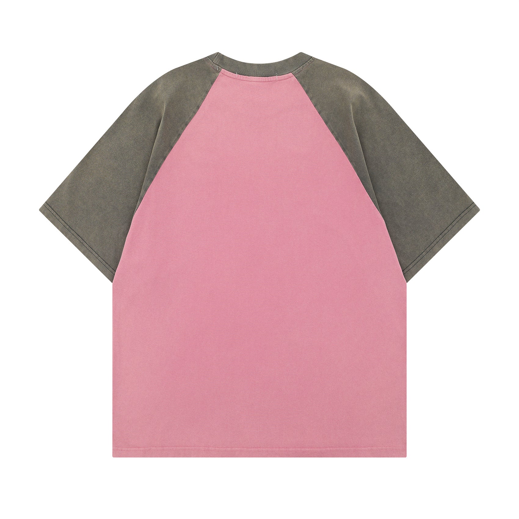 Pink retro color block mushroom letter print short detail close-up, Y2K streetwear style | TeenStylo