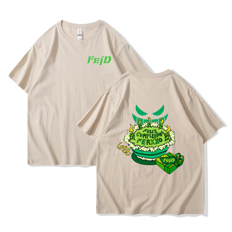Red Feliz Cumpleanos Ferxxo Tour T-Shirt close-up detail unisex streetwear graphic tee TeenStylo