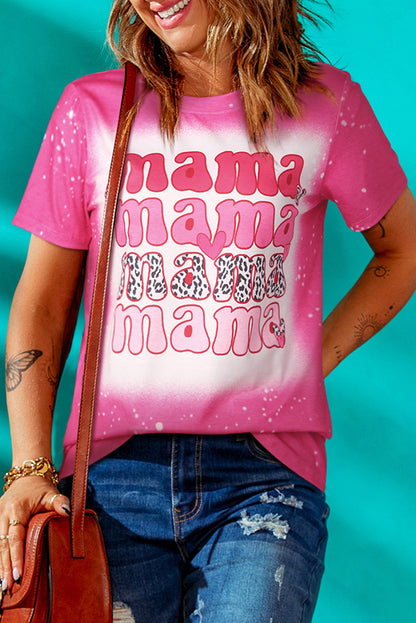 Rose tie dye graphic tee with Mama letter print in pink tones, unisex Y2K streetwear style - TeenStylo
