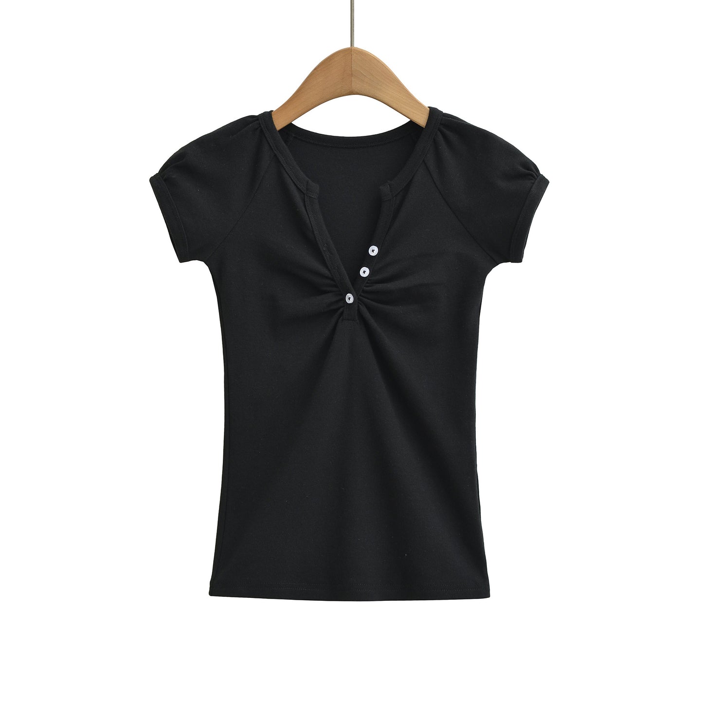 Black unisex V-neck short sleeve T-shirt womens streetwear gothic style casual tee TeenStylo