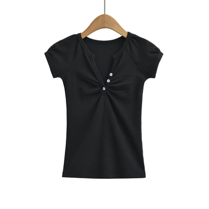 Black unisex V-neck short sleeve T-shirt womens streetwear gothic style casual tee TeenStylo