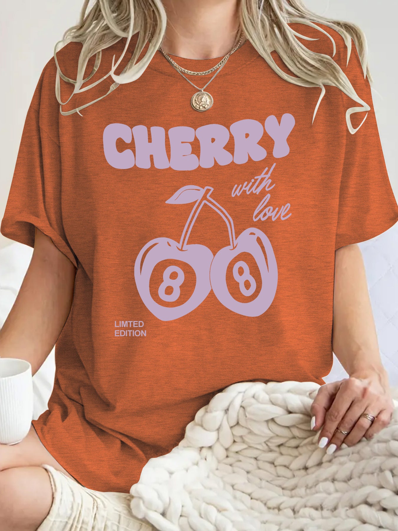White cherry print short sleeve t-shirt women streetwear Y2K graphic tee TeenStylo