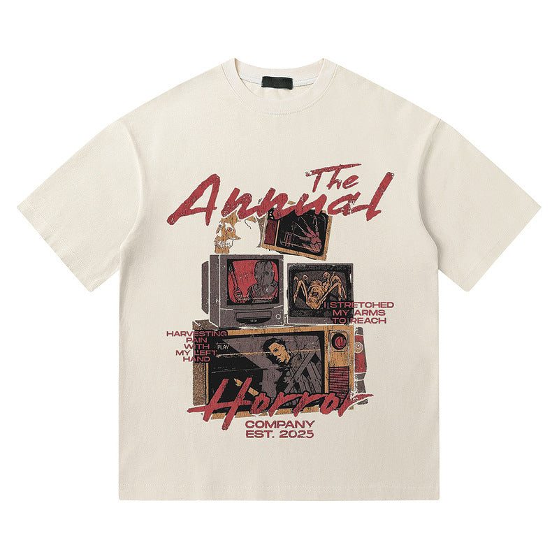 Apricot short sleeve crew neck tee worn by male model lifestyle shot streetwear casual summer style TeenStylo