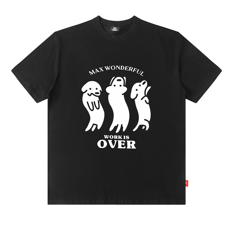 Black oversized cotton sausage dog print t-shirt short sleeve summer streetwear style for men TeenStylo