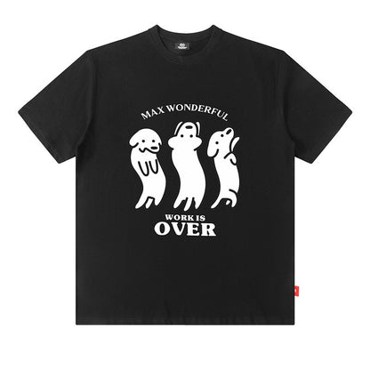 Black oversized cotton sausage dog print t-shirt short sleeve summer streetwear style for men TeenStylo