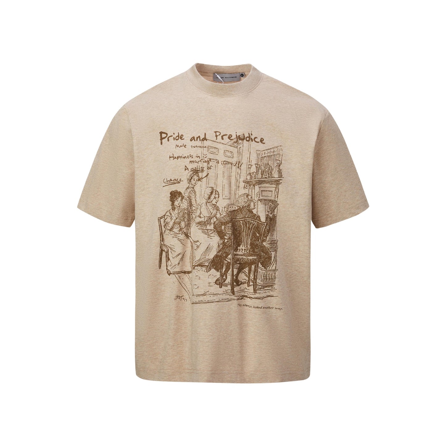 Coffee brown unisex retro round neck short sleeve t-shirt with noble feel lifestyle shot TeenStylo