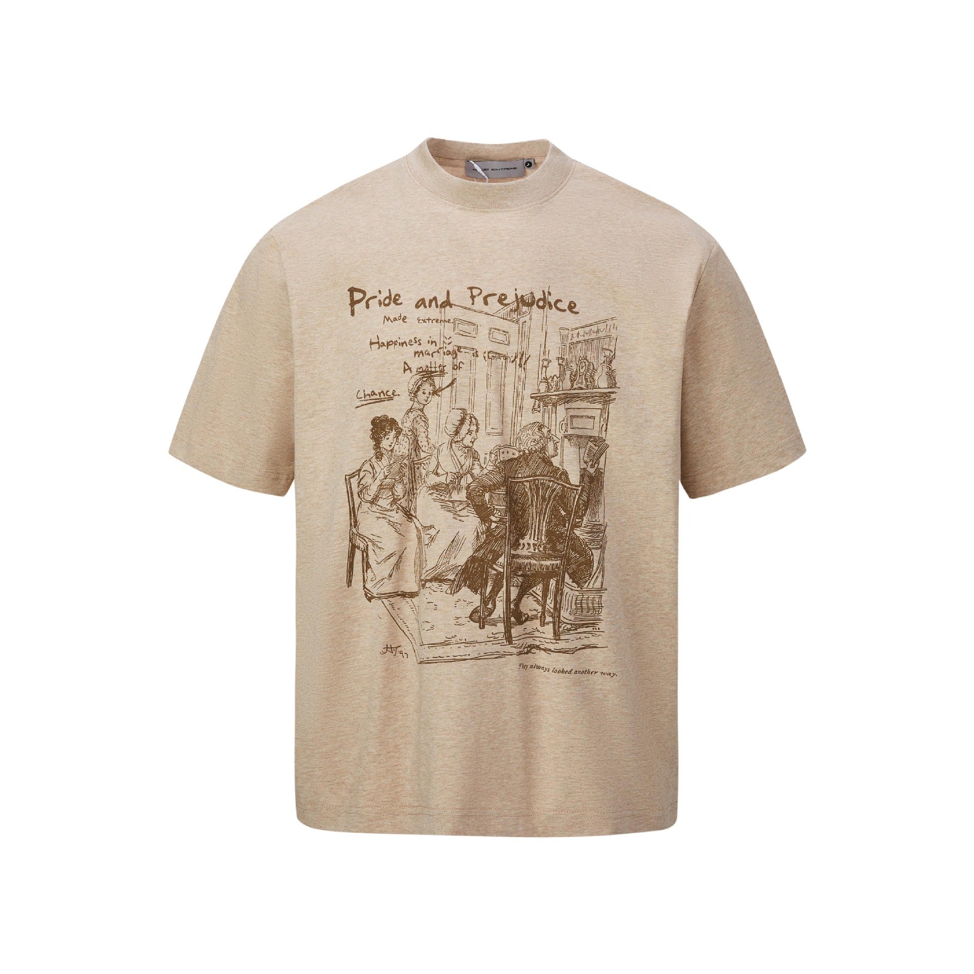 Coffee brown unisex retro round neck short sleeve t-shirt with noble feel lifestyle shot TeenStylo