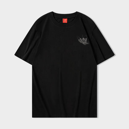 Black men's short sleeve t-shirt back view with Qilin auspicious cloud graphic print by TeenStylo