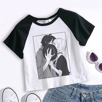 Unisex white anime Bungou Stray Dogs Chuuya crop top cartoon T-shirt lifestyle shot TeenStylo
