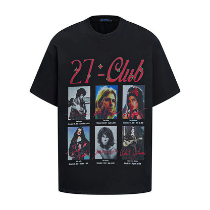 Black unisex portrait print loose half sleeve t-shirt lifestyle shot TeenStylo