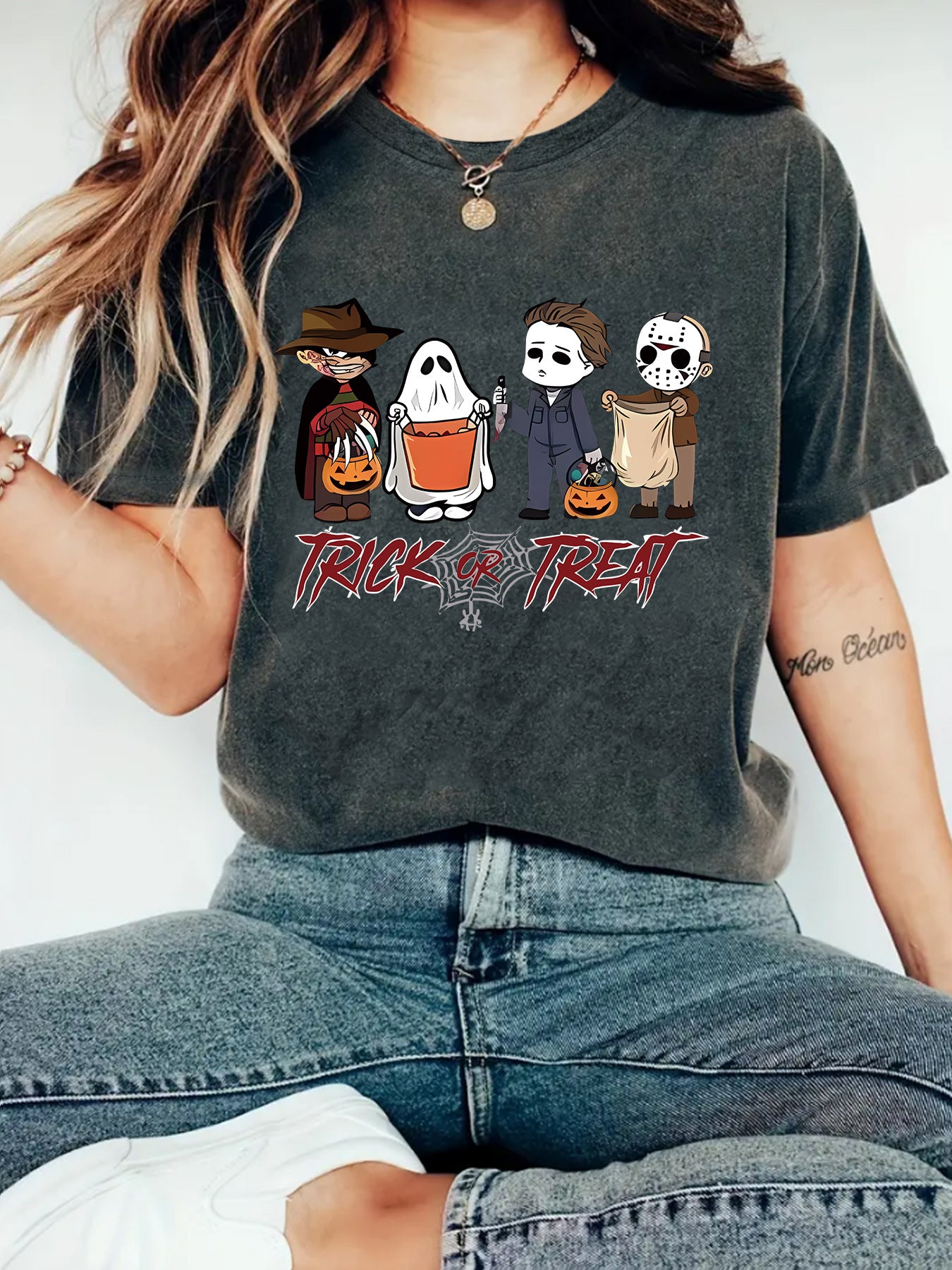 Black floral character print funny graphic tee short sleeve unisex streetwear T-shirt TeenStylo