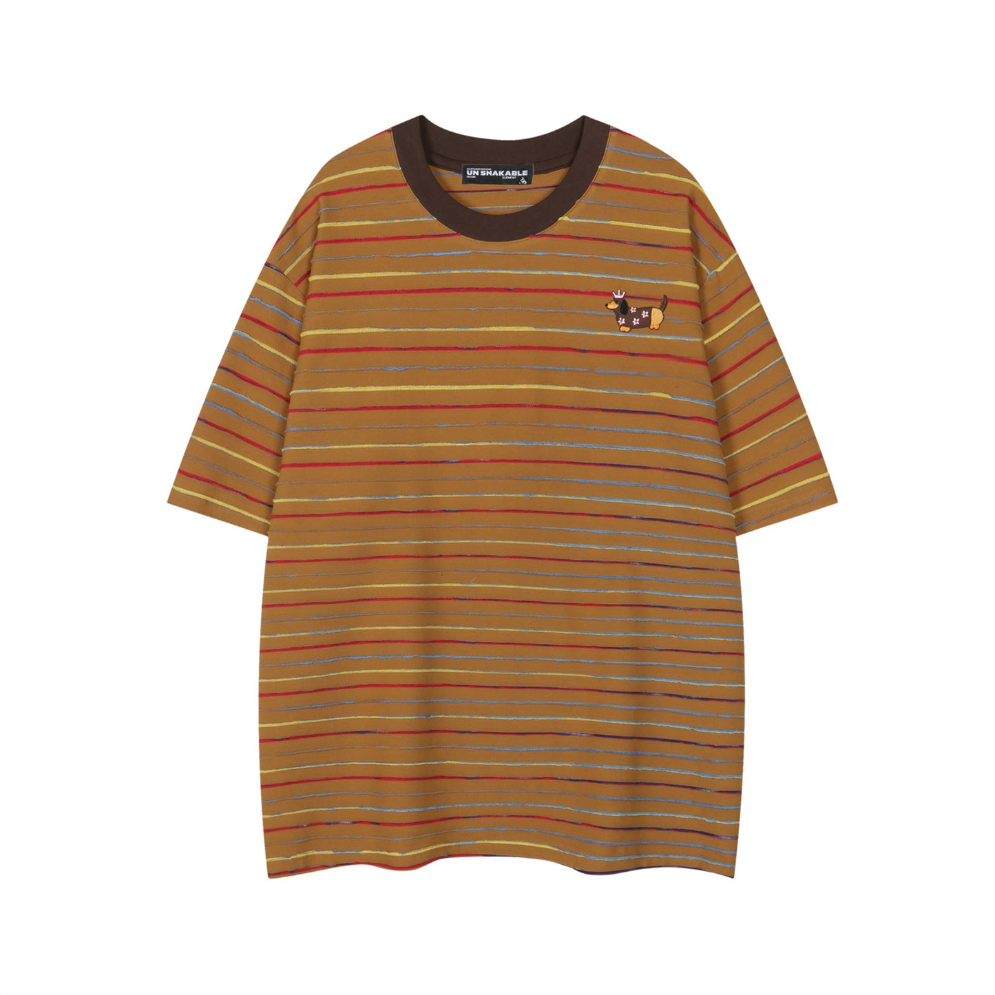 Flower gray unisex retro dachshund striped short sleeve tee back view streetwear style TeenStylo