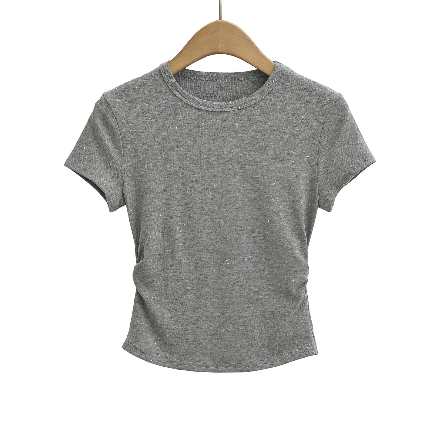 Gray floral hot stamping short sleeve T-shirt women lifestyle shot TeenStylo