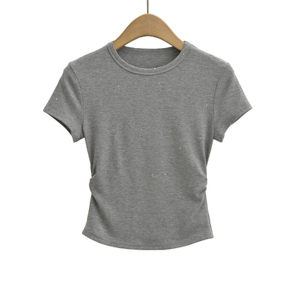 Gray floral hot stamping short sleeve T-shirt women lifestyle shot TeenStylo