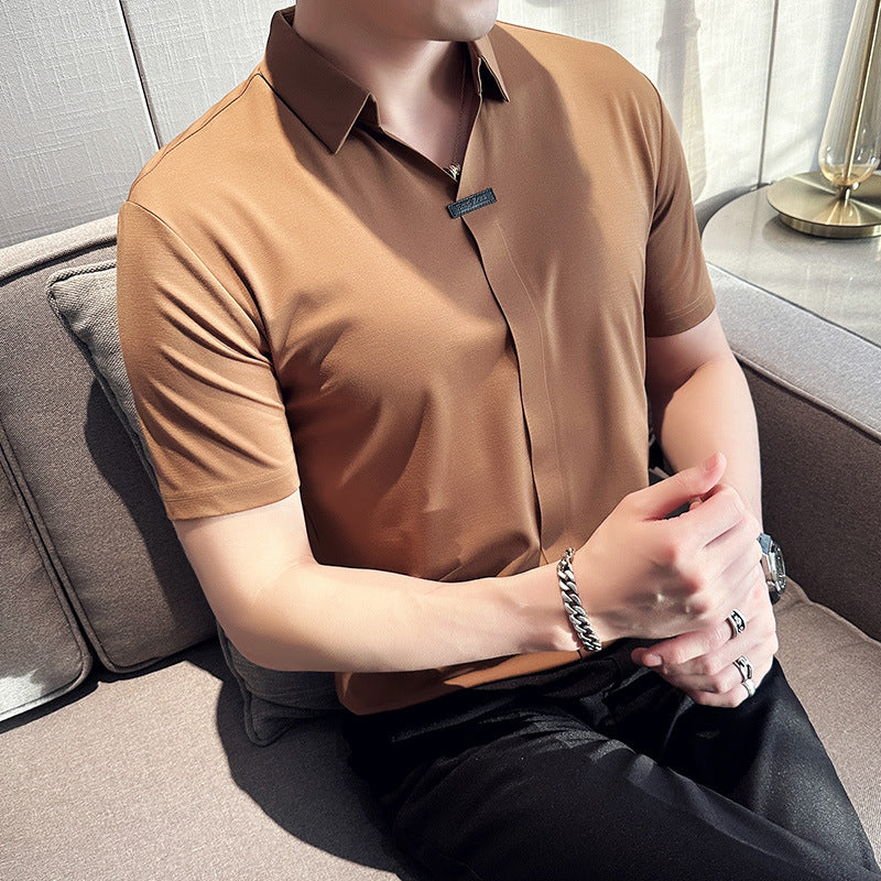 Coffee brown men's polo shirt close-up detail showing fabric texture and collar finish | TeenStylo