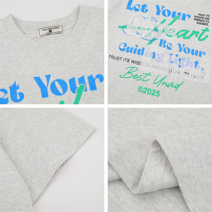 Teen wearing Flower Gray letter print crew neck tee in Y2K streetwear lifestyle setting | TeenStylo