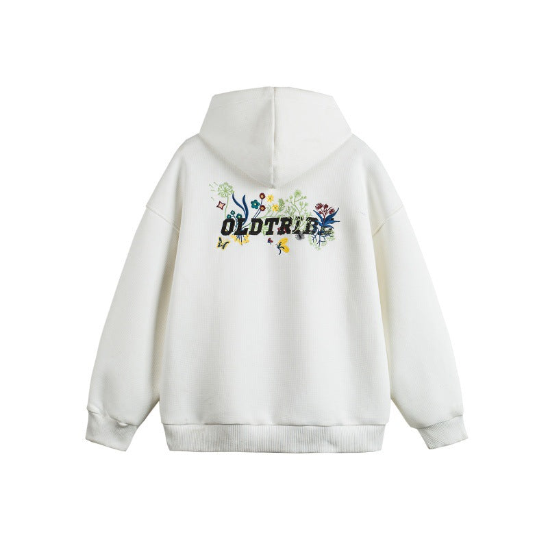 White unisex loose hoodie sweatshirt with relaxed oversized fit, streetwear style front view - TeenStylo