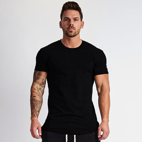 Gray men's plain fitness t-shirt by Muscleguys, front view, lightweight gym wear for teens - TeenStylo