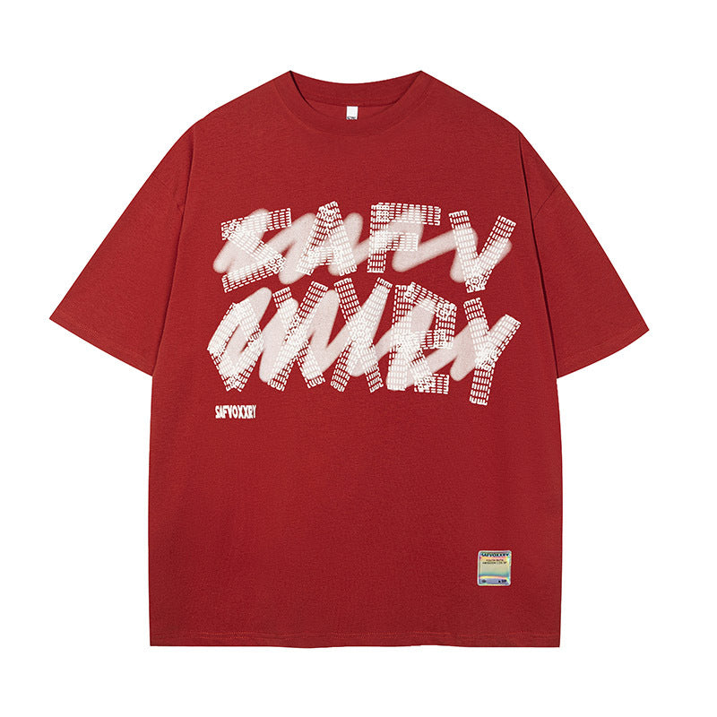 Pink oversized streetwear tee fabric detail close-up, unisex Y2K couple tee drop shoulder texture | TeenStylo