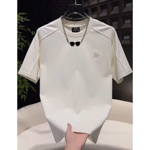 Men's white heavyweight casual short sleeve T-shirt front view - TeenStylo