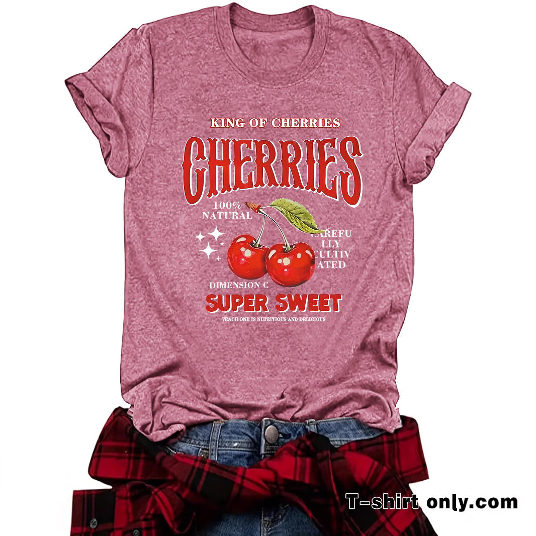 Royal Blue women's short sleeve cherry print t-shirt front view | TeenStylo