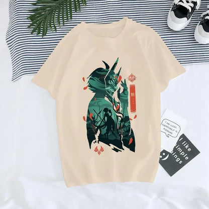 Genshin Impact Hu Tao Xiao kawaii unisex graphic tee in style 30181 – anime streetwear fashion at TeenStylo