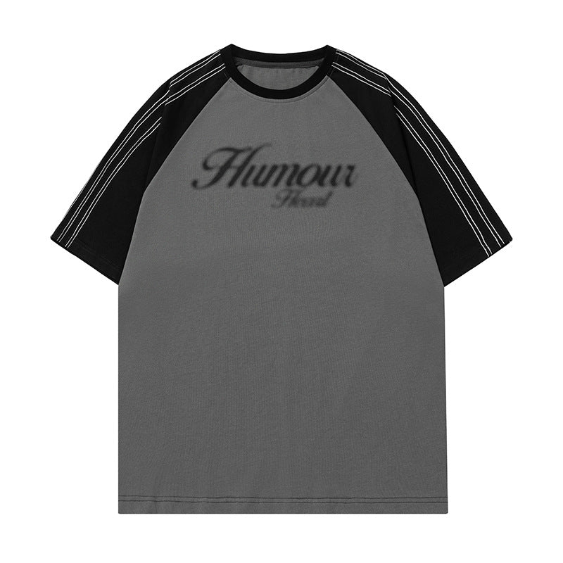 Medium gray men's retro chain shoulder sleeve short sleeve t-shirt lifestyle look TeenStylo