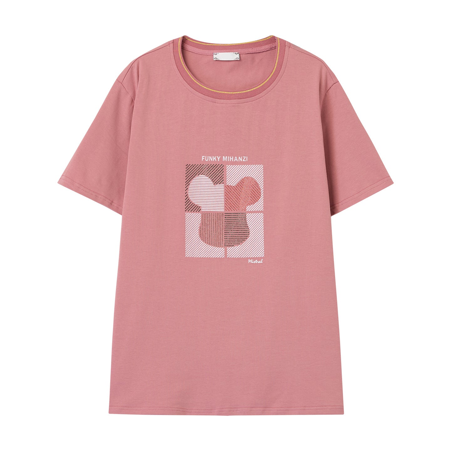 Dark pink round neck short sleeve women's t-shirt front view - Y2K streetwear style | TeenStylo