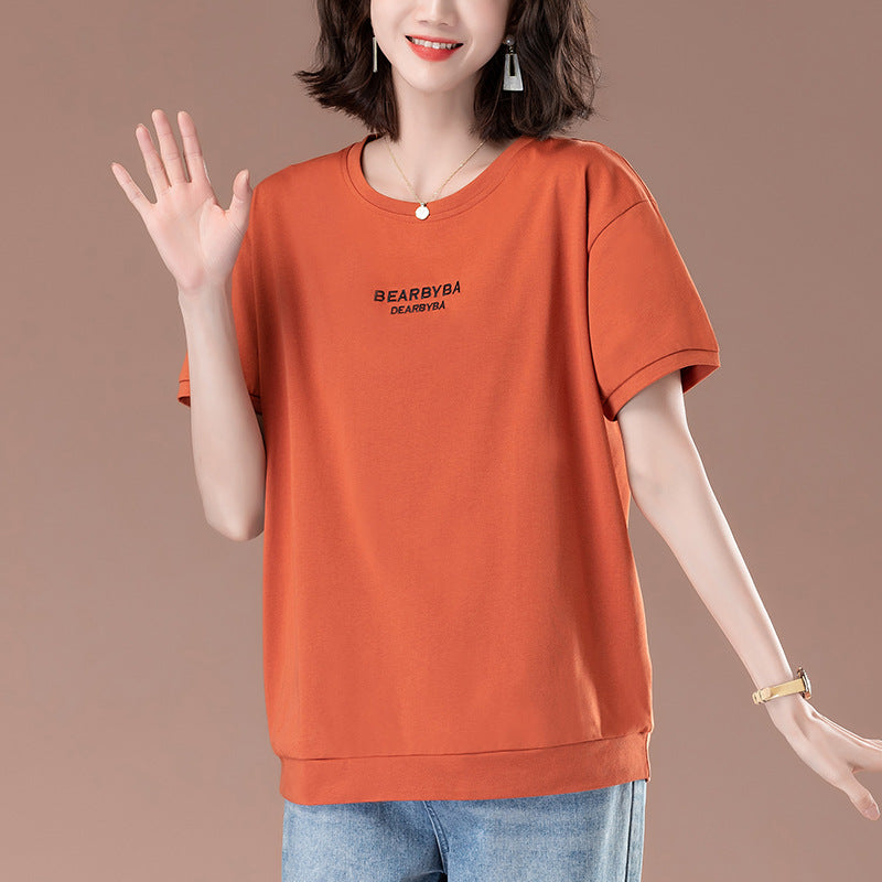 Orange red loose printed short sleeve unisex t-shirt lifestyle view - Y2K streetwear style at TeenStylo