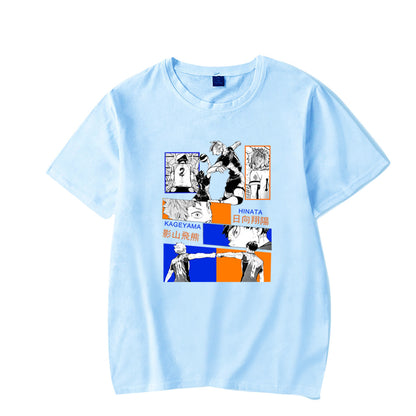 Sky blue unisex Haikyuu printed short sleeve streetwear T-shirt lifestyle shot | TeenStylo