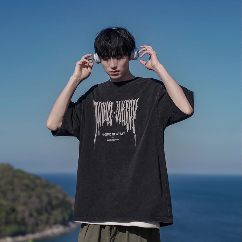 Black men's short sleeve streetwear t-shirt front view – TeenStylo