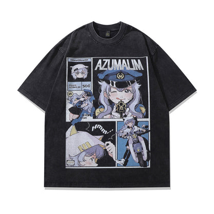 Man wearing washed vintage Japanese Y2K anime graphic tee streetwear style lifestyle look in colour 650 at TeenStylo