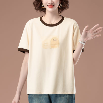 Apricot loose short sleeve tee worn as a casual streetwear lifestyle look for women at TeenStylo