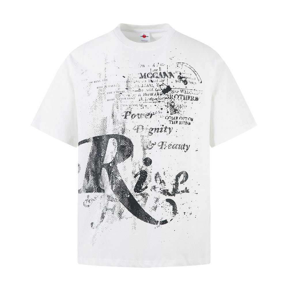 White mens ink splatter graffiti letter streetwear short sleeve t-shirt lifestyle shot - TeenStylo