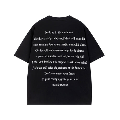Gray blue letter print heavyweight round neck t-shirt for men front view - TeenStylo