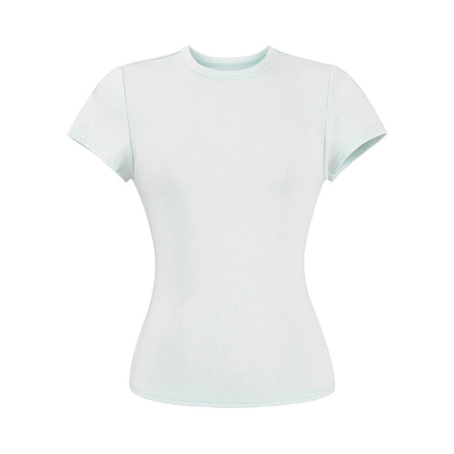 Women's navy stripe round neck short sleeve T-shirt front view | TeenStylo